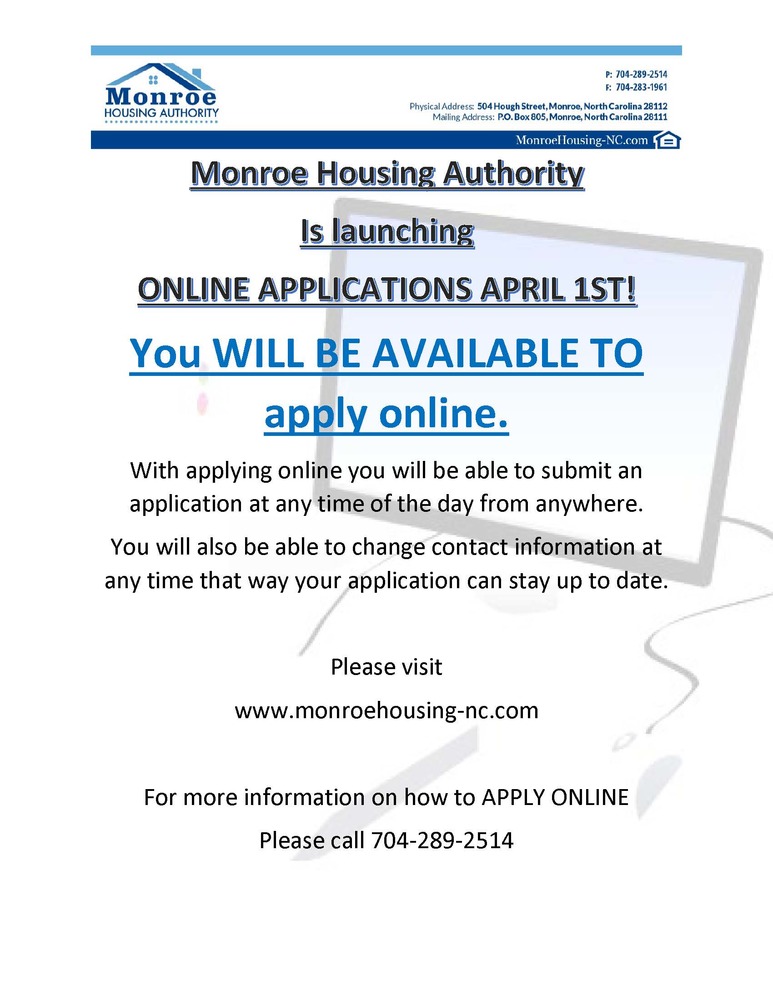 online applications - all information is listed below