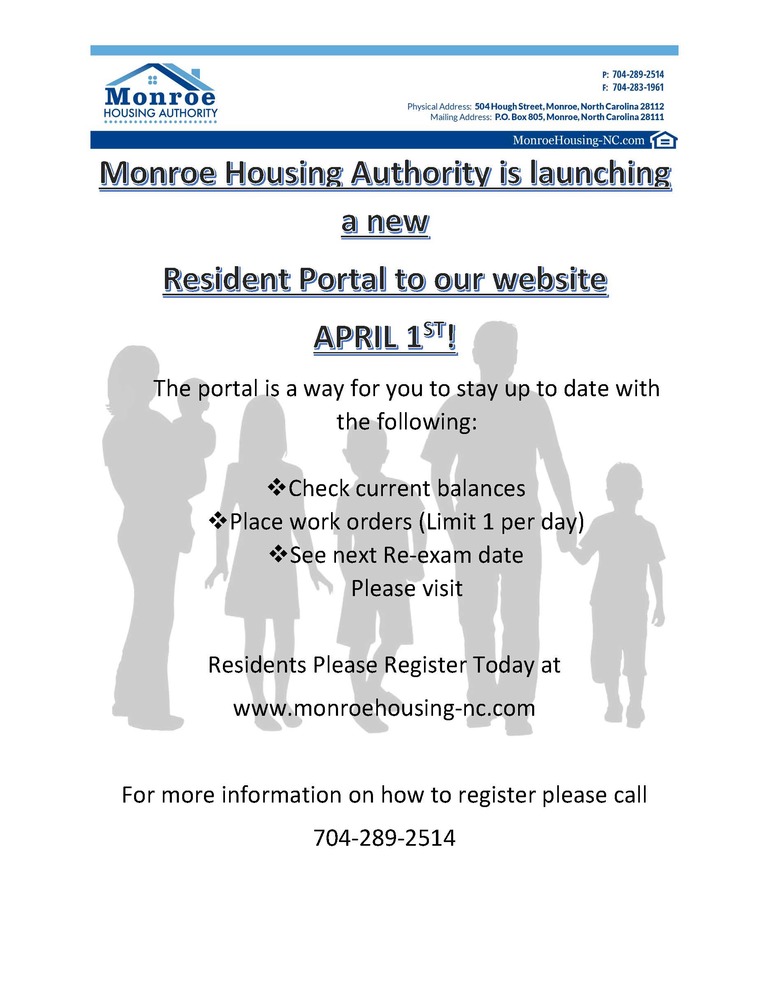 Resident Portal flyer - all information is listed below