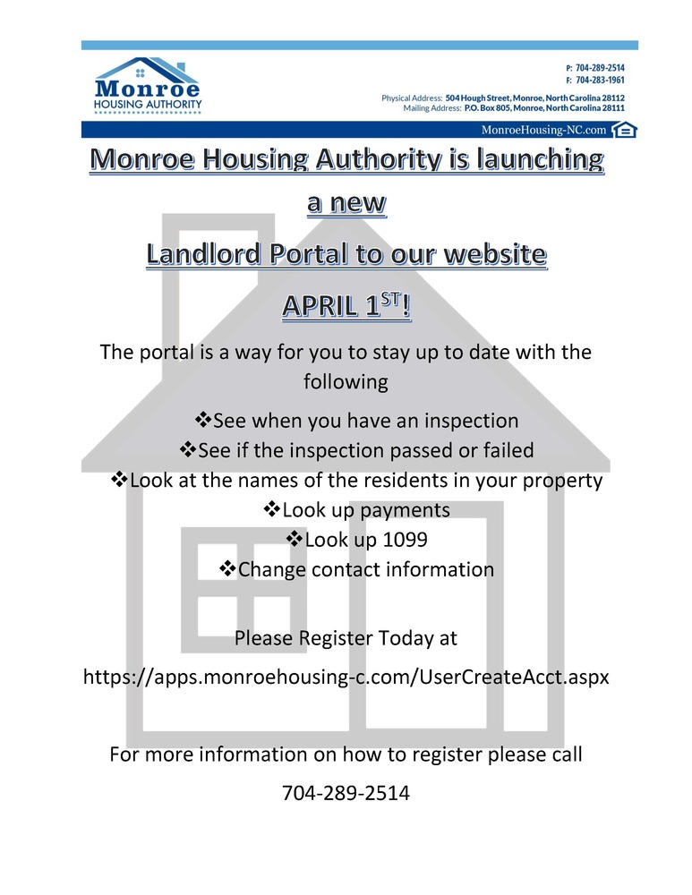 Landlord Portal flyer - all information is listed below
