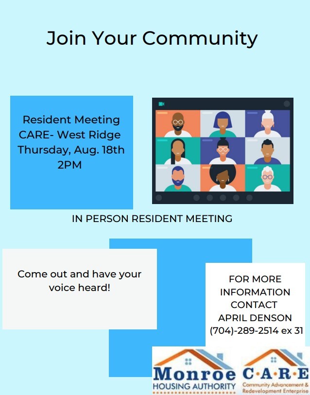 CARE Resident Meeting Flyer. All information is posted below.