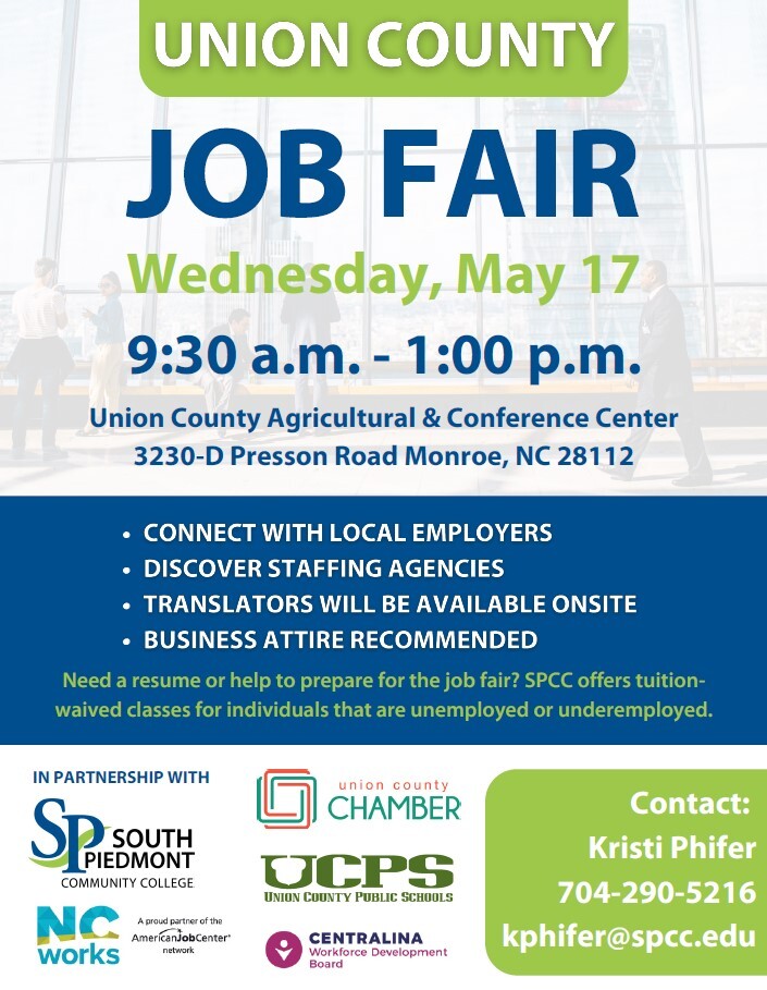 Union County Job Fair. All information from this flyer is listed below.