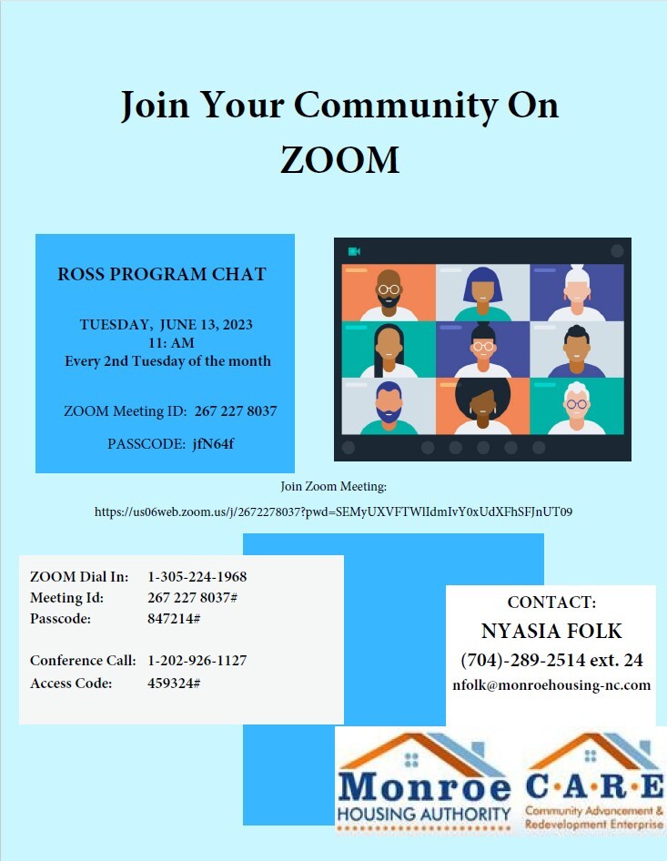 ROSS Zoom Meeting Flyer. All information from this flyer is listed above.