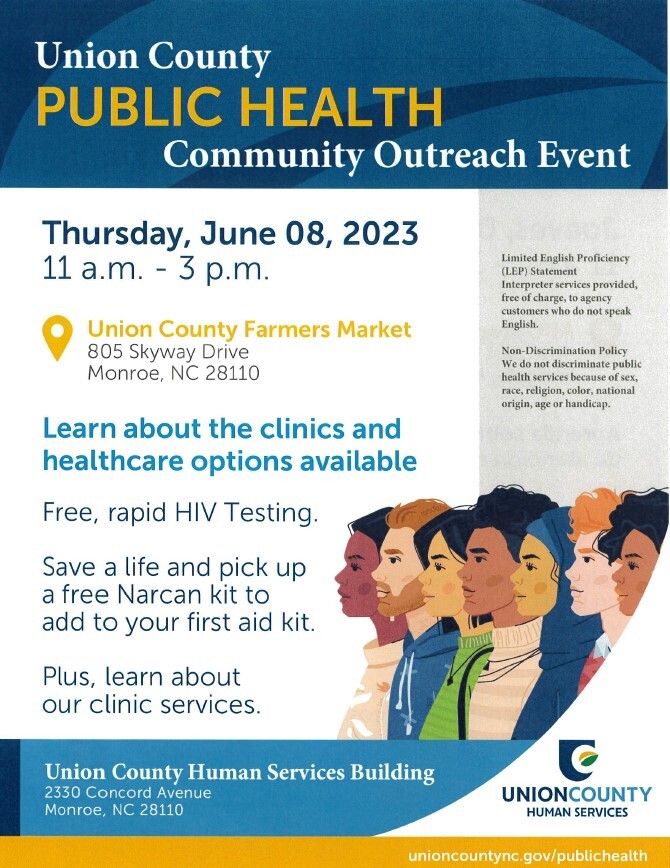 Union County Public Heath Event Flyer. All information from this flyer is listed above.