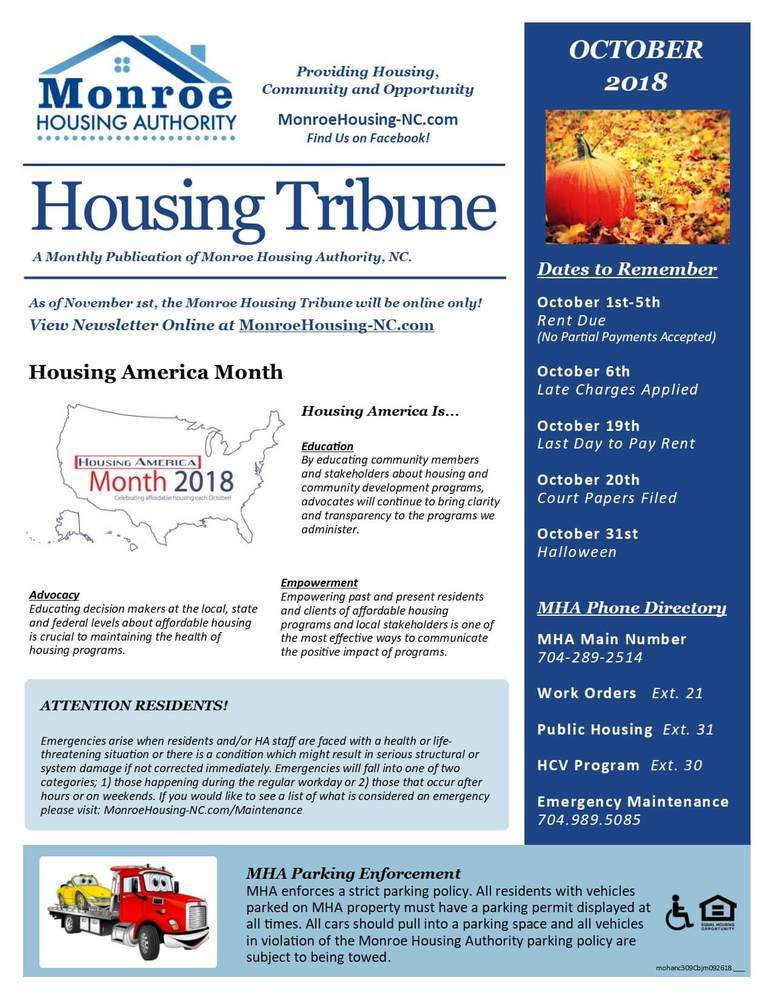 MHA Tribune October 2018 Monroe Housing Authority