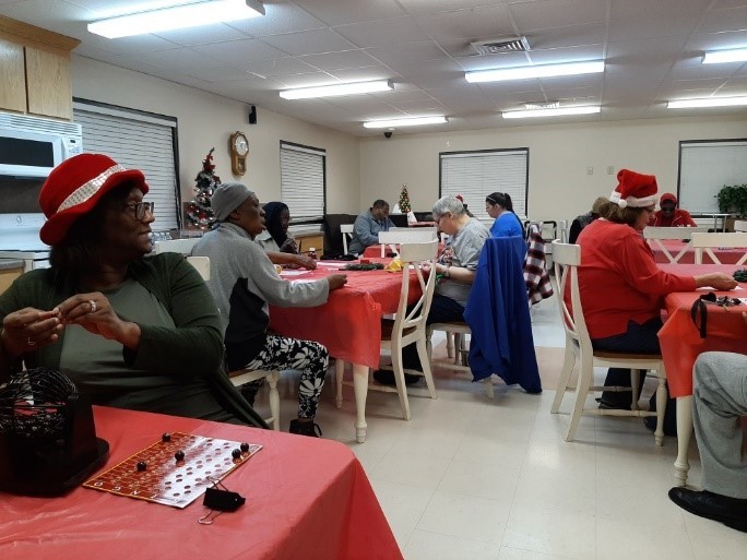 games at multiple tables at the holiday party