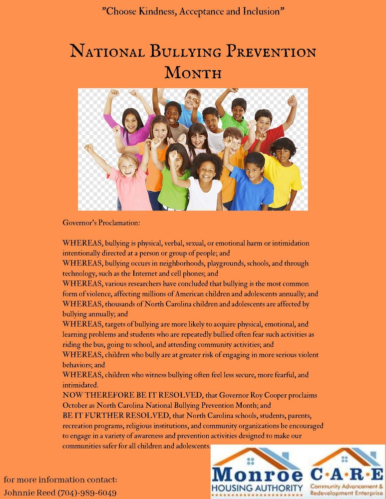 National Bullying Prevention Month flyer - info listed below